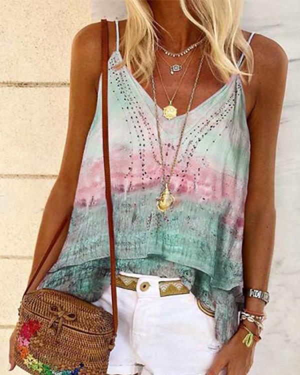 Bohemian casual printed loose sling T-shirt