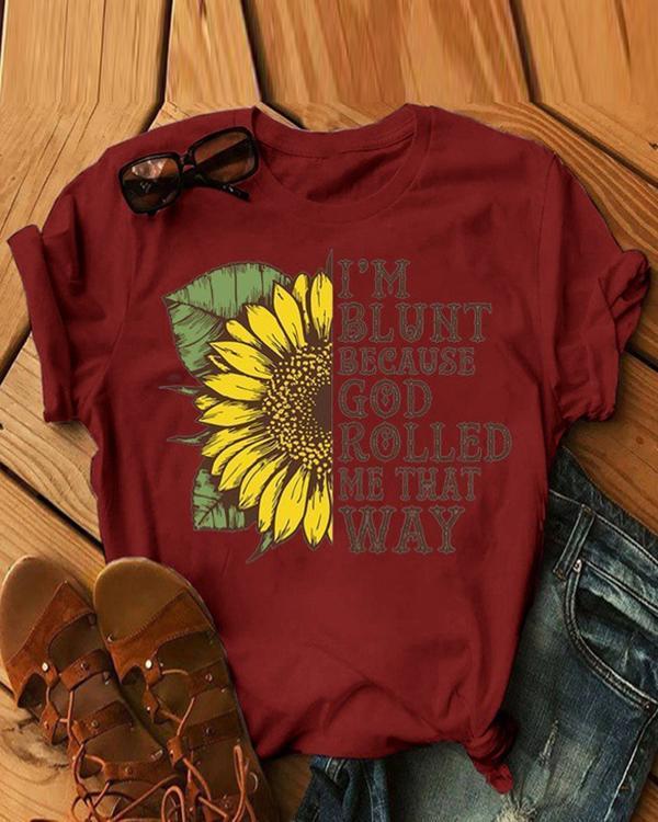 Women Sunflower Printed O-Neck Shirts Summer Tops