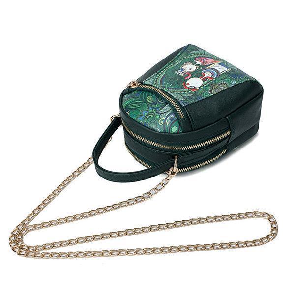 Chain Forest Print Crossbody Bag Double Zipper Handbag
