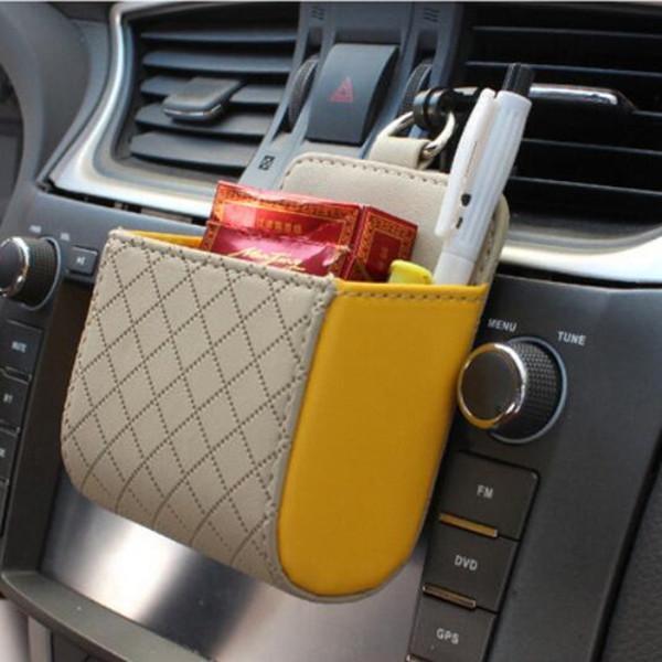 Faux Leather Color Multi-functional Car Debris Holder Phone Bag