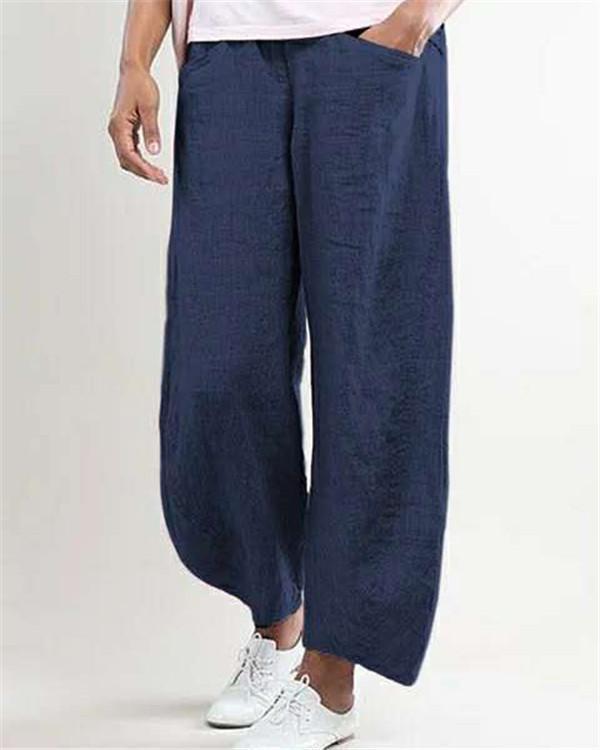 US$ 37.99 - Women Plus Size Casual Wide Leg Shift Cotton Pockets Solid ...
