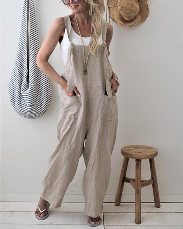 US$ 26.59 - Casual Pure Color With Pockets Jumpsuits - www.tangdress.com