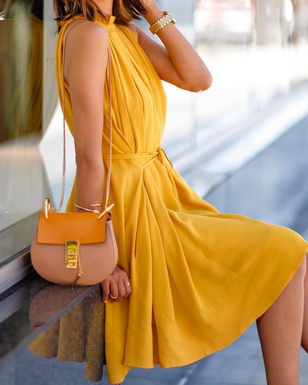 Women's Elegant Solid Sunshine Summer Mini Dress
