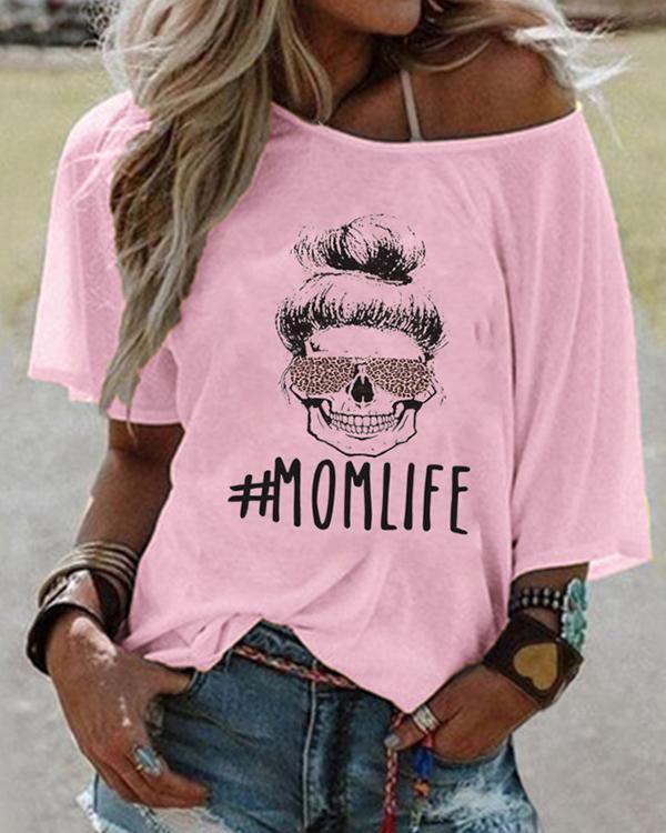 Women Printed T-shirt Mom Life Letter Tee