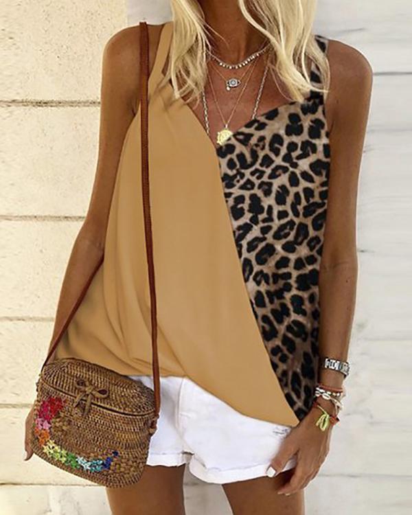 Casual Stitching Leopard Camisole Top