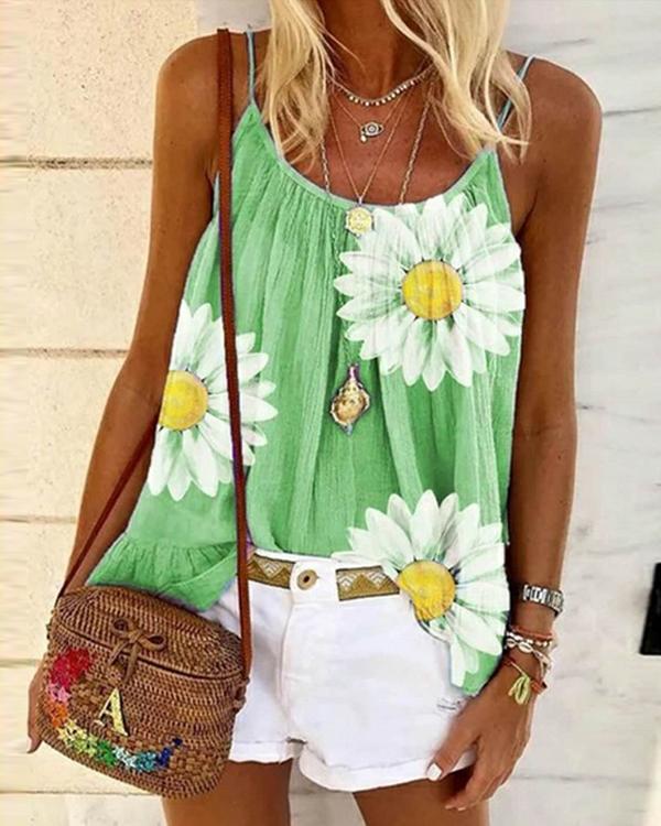 Casual Plus Size Sleeveless Floral Printed Tank Tops
