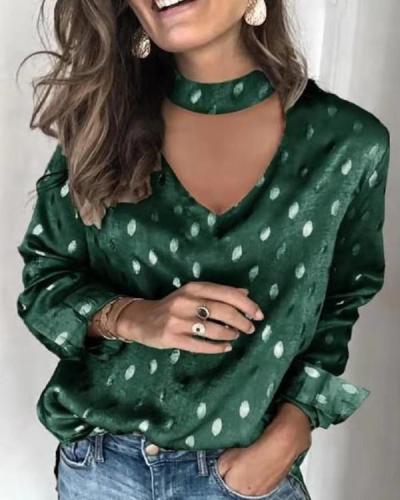 Women Long Sleeve Polka Dots Vintage Shirts & Tops