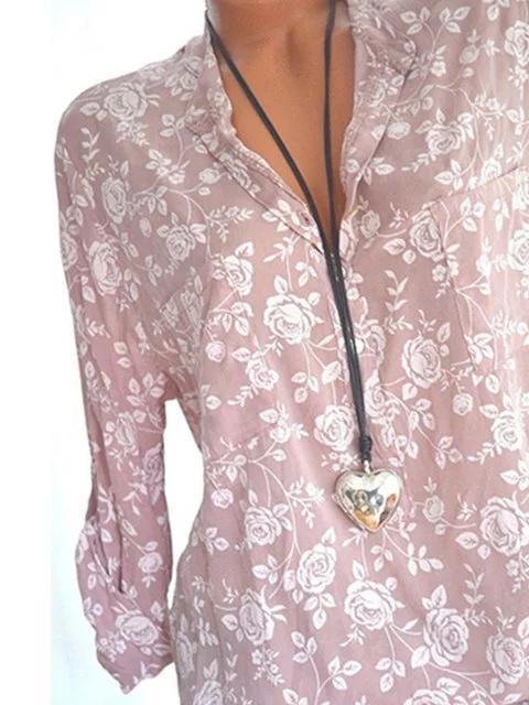 Women Casual V Neck Floral Printed Long Sleeve Shirts & Blouses