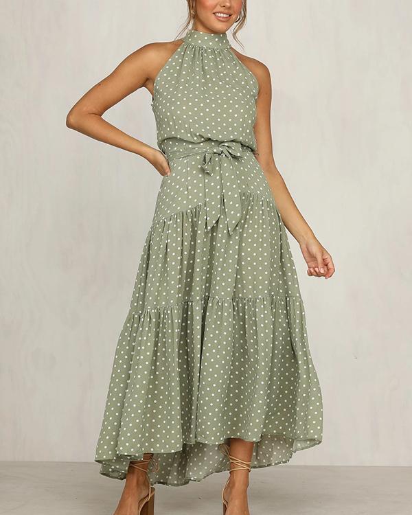 Polka Dot Sleeveless Boho Maxi Dress