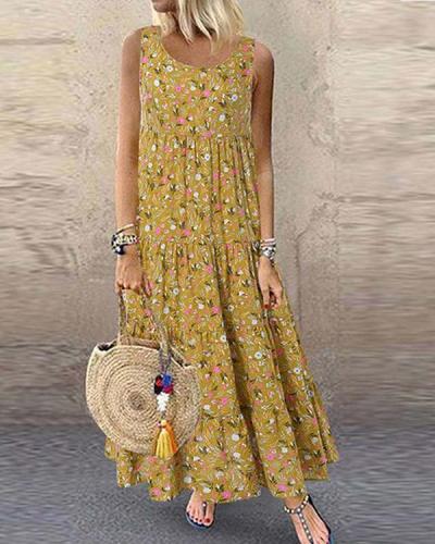Bohemian Floral Print Sleeveless Plus Size Maxi Dress