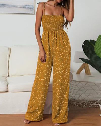 Women Summer Cami Beach Jumpsuit Wide Leg Polka Dot Jumpsuits Rompers