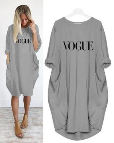 Summer Women Letter Printed Casual Pockets Plus Size Dress