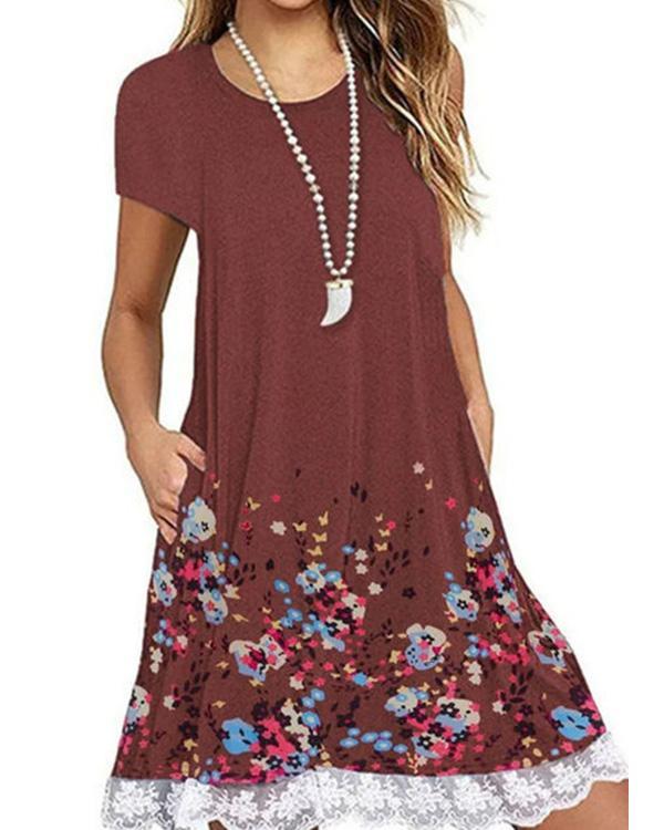 Crew Neck Women Dresses Shift Daily Casual Floral Dresses