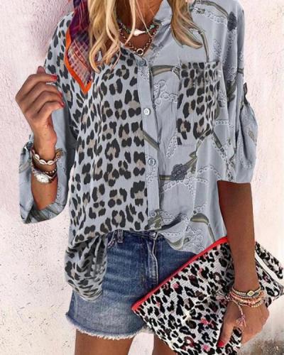 Fashion Stand Collar Leopard Printed Blouses