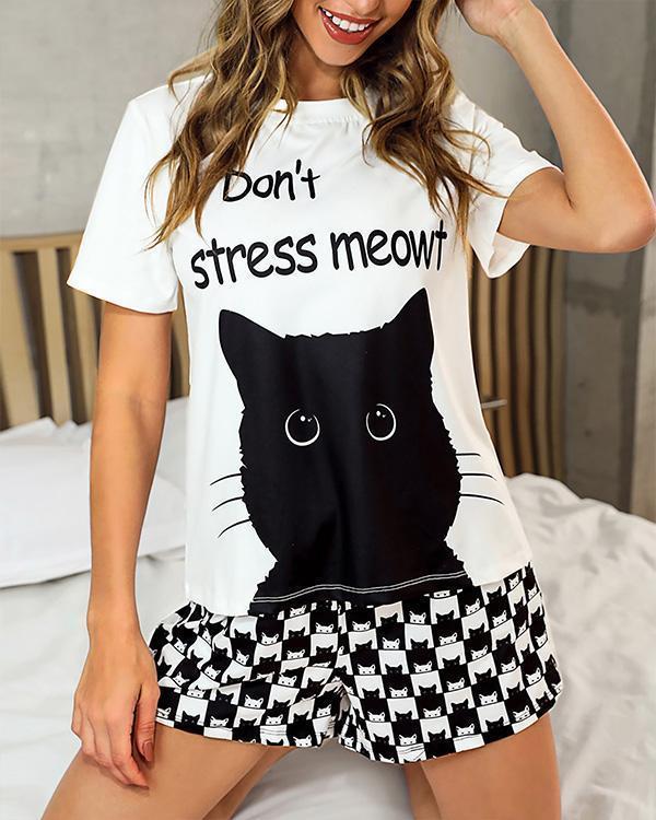 Stretchy Cute Print Short Sleeve Pajamas