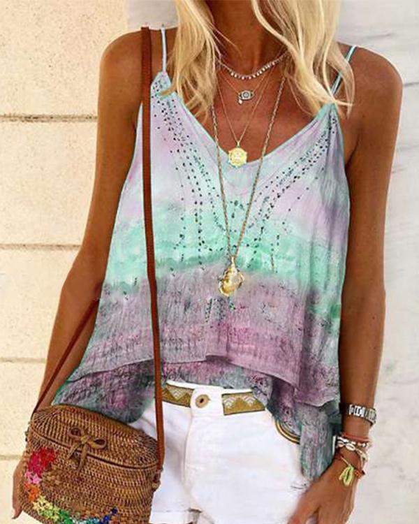 Bohemian casual printed loose sling T-shirt