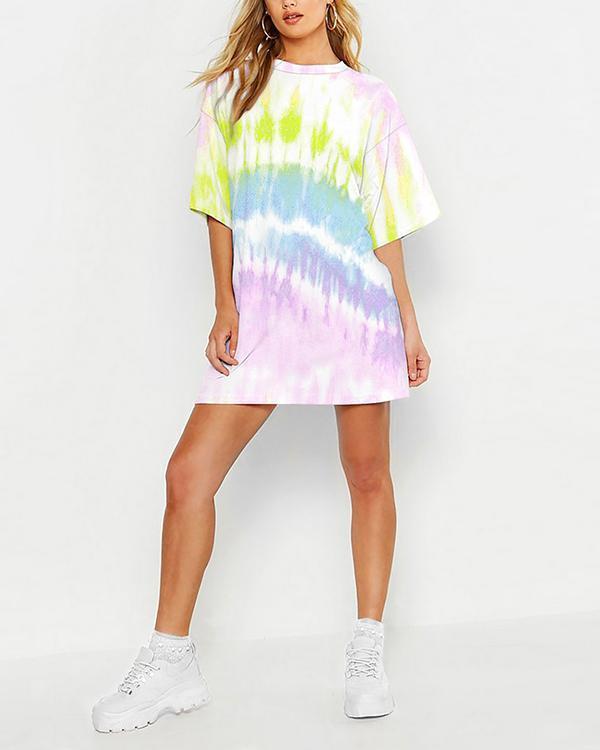 Multi Color Tie-dye Loose T-Shirt Mini Dress