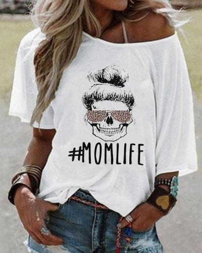Women Printed T-shirt Mom Life Letter Tee