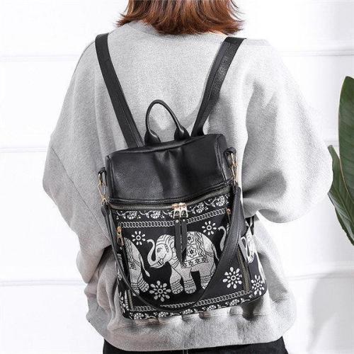 Women National Elephant Backpack PU Leather Shoulder Bag