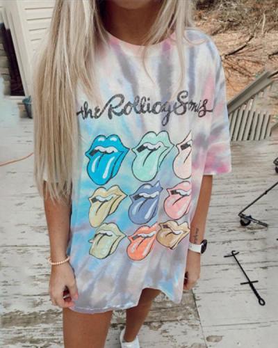 Casual Daily Tie-Dye Lip Printed Long Tops