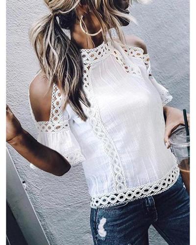 Elegant Bell Sleeve Hollow Out See-Through Tops