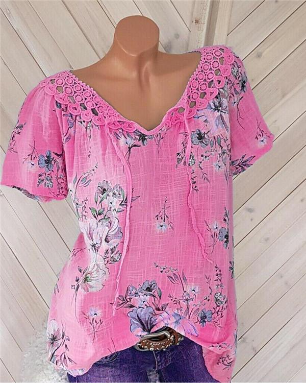 Casual V Neck Floral Printed  Women Shirts Tops