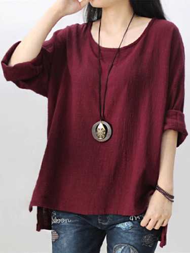 Vintage Pure Color Long Sleeve Women‘s Blouse