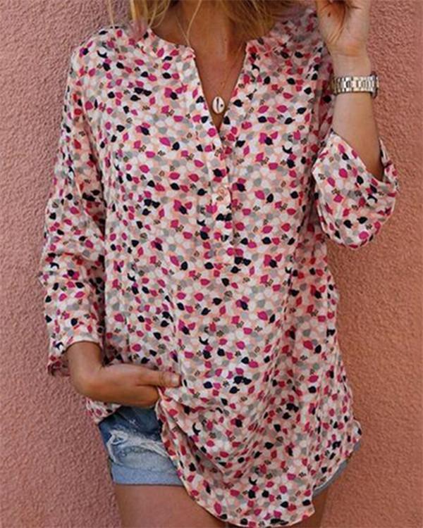 Summer Printed Women Casual V Neck Holiday Tops