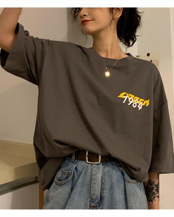 Women's Loose Hip Hop Print Five-Sleeve T-Shirt