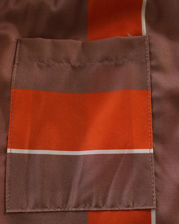 Casual Chiffon Color Block Pockets Shirt Maxi Dress