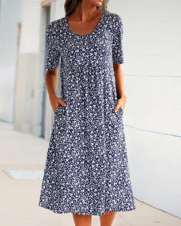 US$ 34.69 - Casual Floral Print Short Sleeves Pockets Midi Dress - www ...