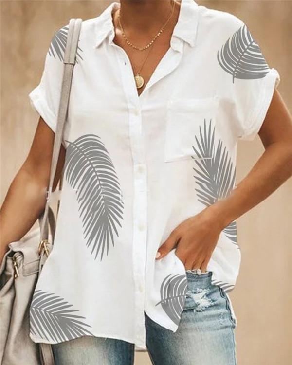 US$ 24.99 - Short Sleeve Leaves Printed Summer Women Holiday Blouse ...