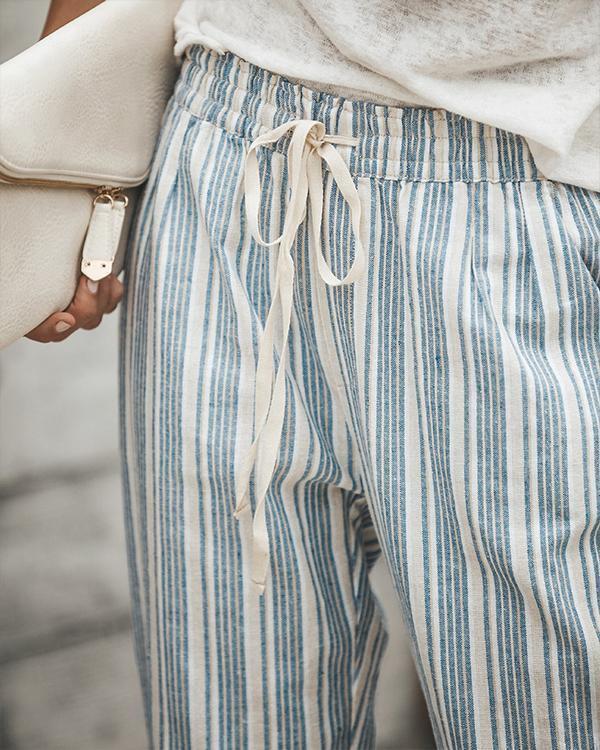 Casual Striped Self-tie Side Pocket Pants