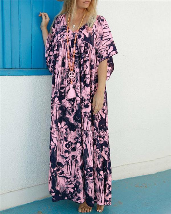 Women Summer Bohemian Short Sleeve Maxi Dress