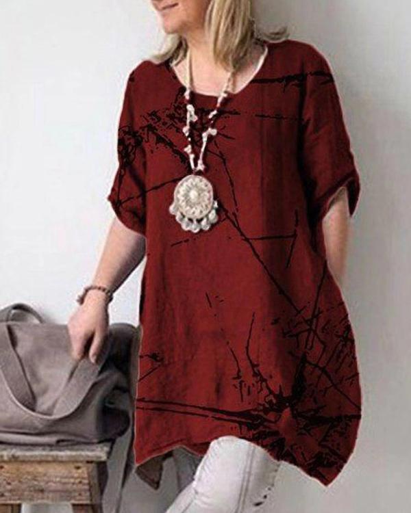 Summer Casual Crew Neck Short Sleeve Cotton Plus Size Dresses