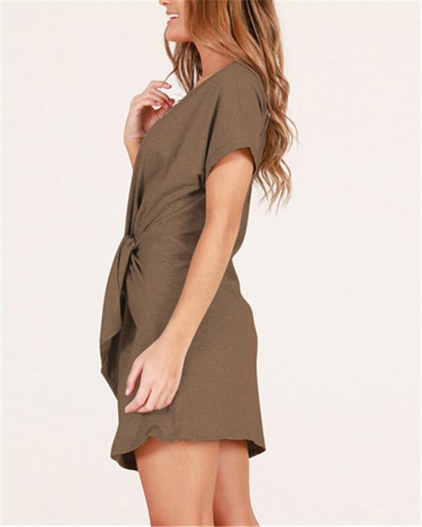 Women's Elegant Solid  Short Sleeve Round Neck Mini Dress