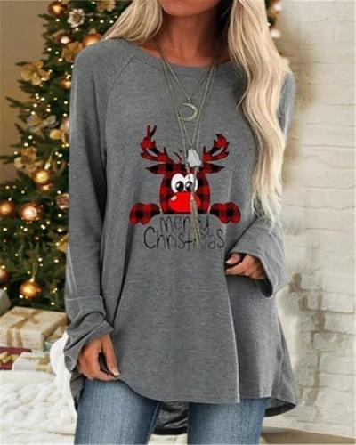 Deer Letter Printed Christmas Party Women's T-shirts