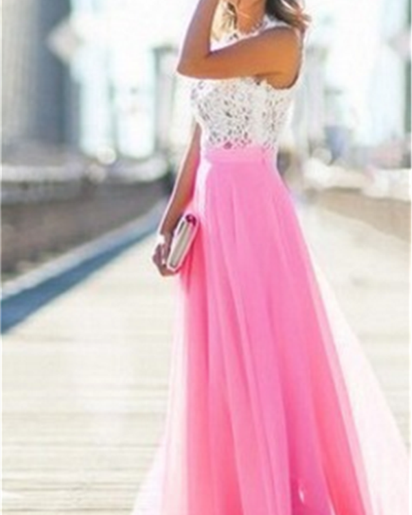 Women's Elegant Solid Lace Tank Maxi Dress