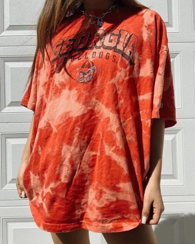 Casual Basic Letter Printed Tie Dye Wild Tops