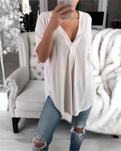 V Neck Basic Summer Short Sleeve Women Blouse