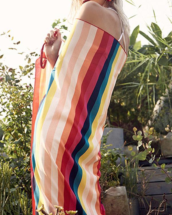 Summer Colorful V-Neck Sleeveless Vacation Beach Dress