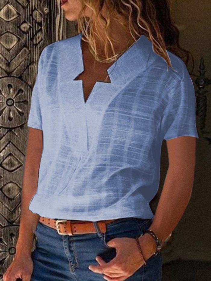 Casual V neck Solid Short Sleeve T-shirts