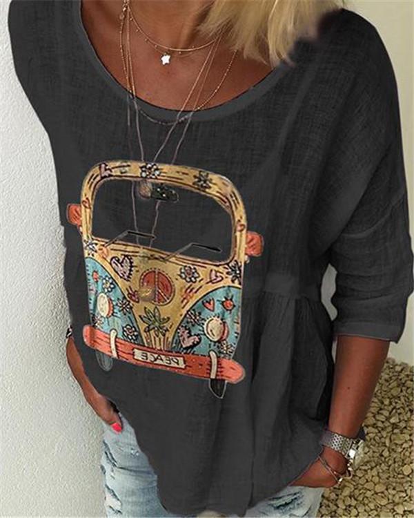 Printed Women Casual Crew Neck Holiday Tops