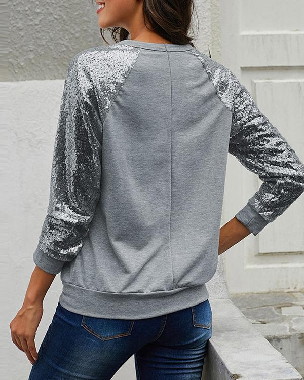 T-Shirt With Sequined Sleeves