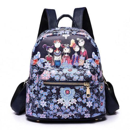 Bohemian Forest Series Floral Print Backpack 2 Size Bag