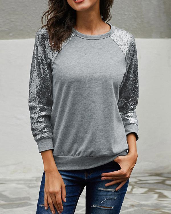 T-Shirt With Sequined Sleeves