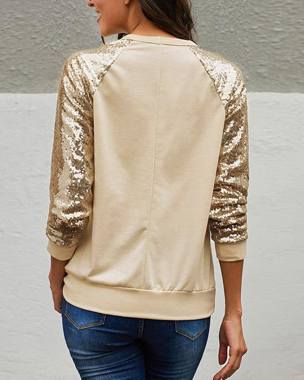 T-Shirt With Sequined Sleeves