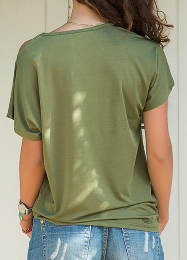 Women Cross-Shoulder Irregular Short-Sleeved Plus Size T-shirt Tops