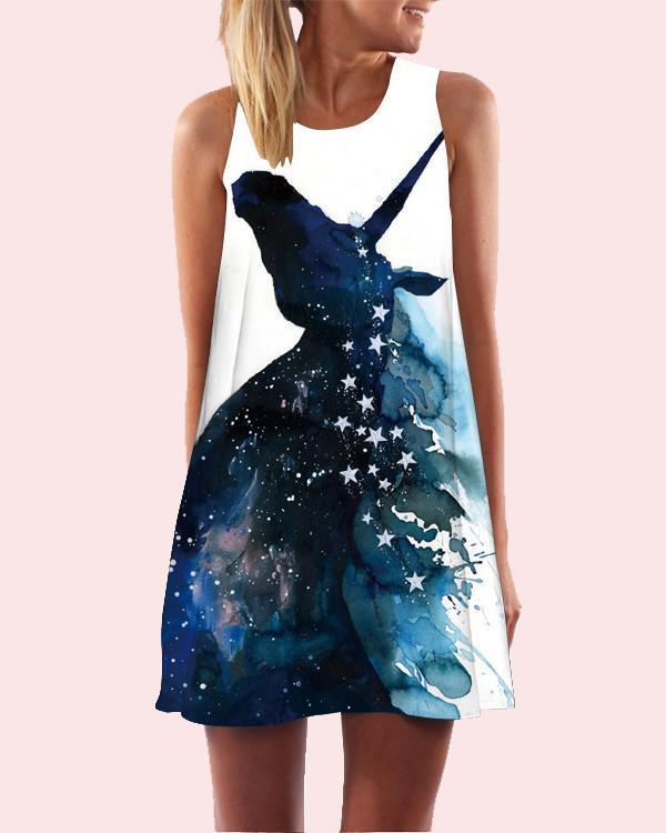 Summer Casual Deer Printed Sleeveless Beach Dress