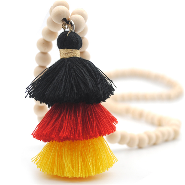 Womens Wood Beads Tassel Long Necklace